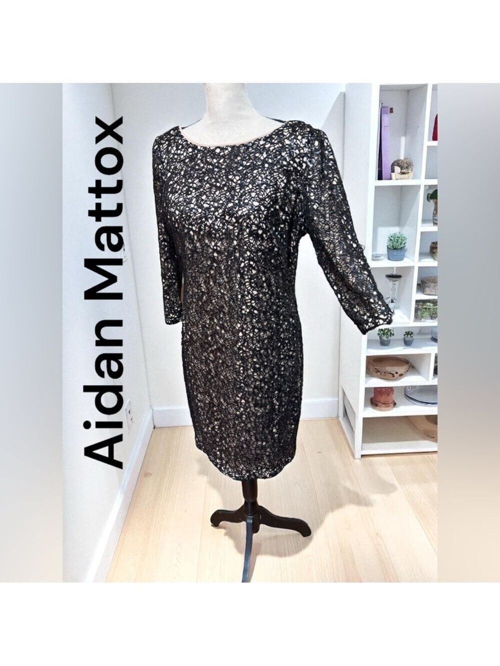 Aidan Maddox-Size 14 Black/Nude Sequined Mini Cocktail Dress. Back zip. Like new - Picture 5 of 15